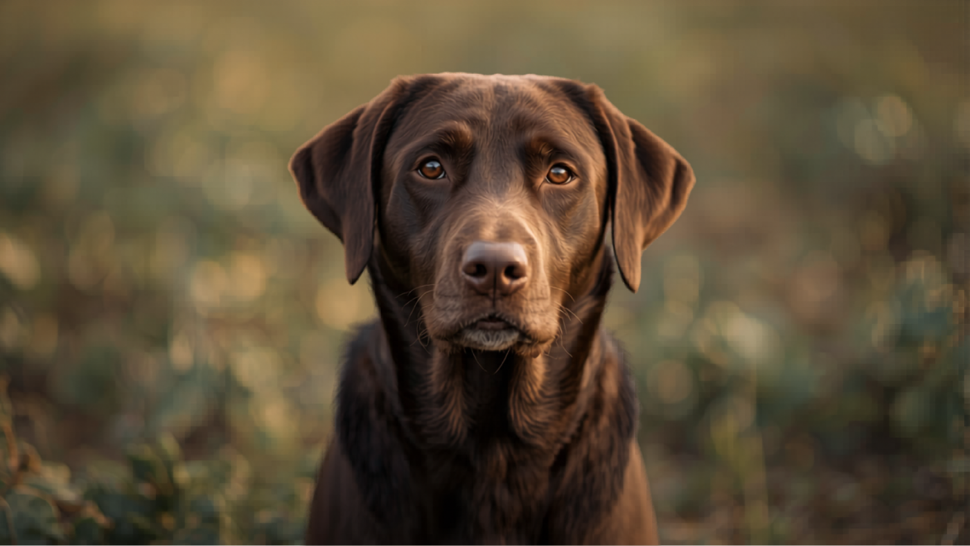 Portret van een bruine labrador retriever met vriendelijke blik