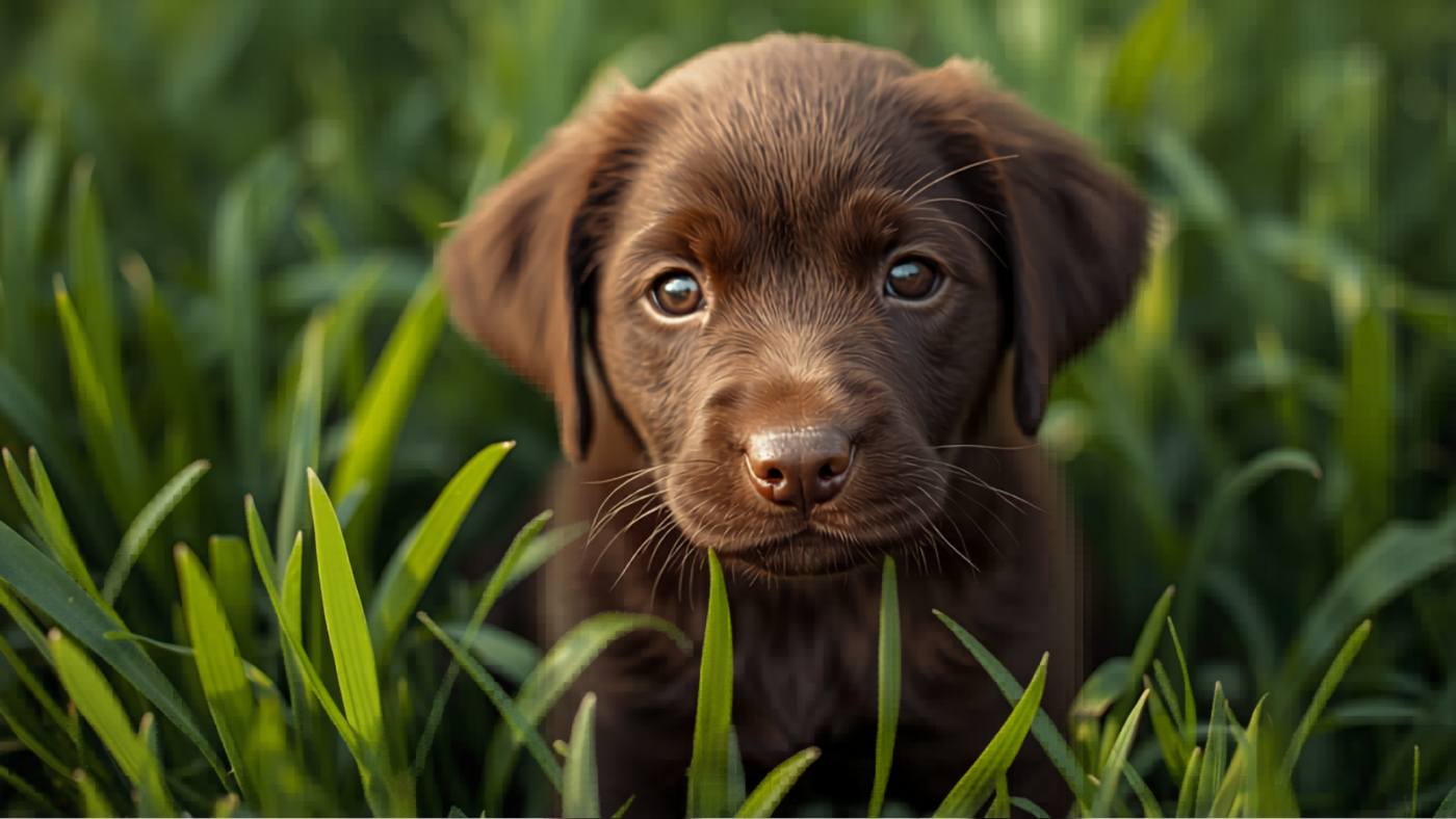 Schattige chocoladebruine labrador pup