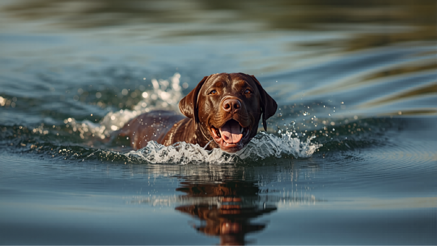 Bruine labrador retriever zwemt in het water